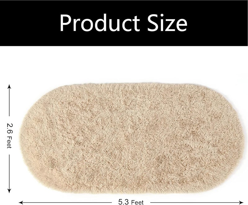 Softlife Fluffy Rugs for Bedroom, Shag Cute Area Rug for Girls and Kids Baby Room Home Decor Fall Decor, 2.6 x 5.3 Feet Oval Indoor Carpet for Nursery Dorm Living Room, Camel - Image 2